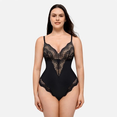 Feelingirl Women's Sculpting Lace Shapewear Bodysuit Thong Shapewear Black S