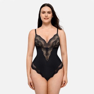 Feelingirl Women's Sculpting Lace Shapewear Bodysuit Thong Shapewear Black S - 1 of 1