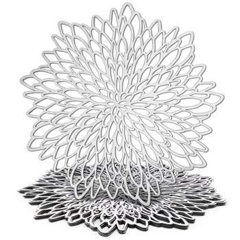 10 Pack Silver Metallic Vinyl Placemats for Thanksgiving, Christmas, Holiday, Leaf Design, 14.4 in
