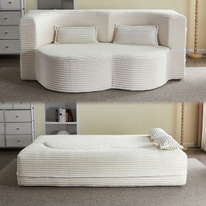 TiramisuBest Modern Floor Sofa,Convertible Plush Corduroy Sleeper Bed with 2 Pillows, Pink - 1 of 4