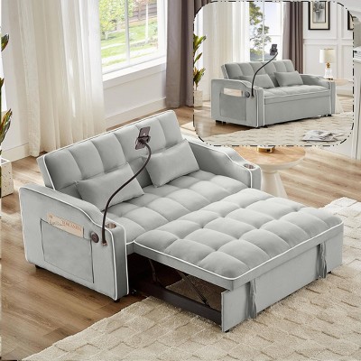 MYINDA Pull-out Sleeper Sofa Bed, 3-in-1 Convertible Loveseat Sofa Couch-USB Ports, Phone holder,Velvet