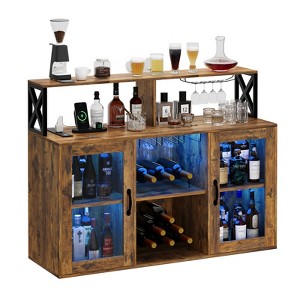 DobleePy Kitchen Bar Cabinet, Sideboard Freestanding Liquor Cabinet Bar, with Storage Cabinet, Wine Rack and Glass Holder - 1 of 4