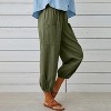 Women's Cropped Pants High Waist Drawstring  Pants Wide Leg with Pockets - 3 of 4