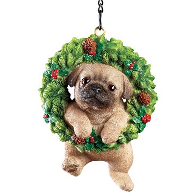 Collections Etc Hand Painted Pet-In-Wreath Hanging Christmas Tree Ornament
