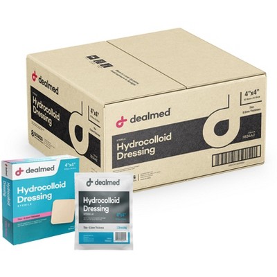 Dealmed 4” x 4” Hydrocolloid Dressings, Individually Wrapped Wound Care for First Aid, 10 Count (Case Pack)