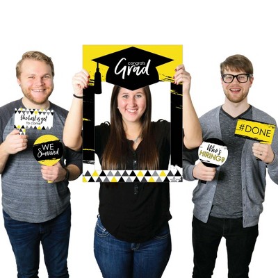 Big Dot of Happiness Yellow Grad - Best is Yet to Come - Grad Party Selfie Photo Booth Picture Frame & Props - Printed on Sturdy Material