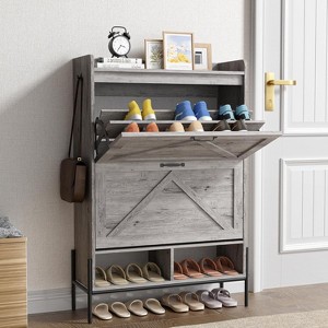 2-Drawer Shoe Cabinet, Slim Space-Saving Shoe Organizer with Hidden Storage, Wooden Entryway Shelf for Hallway, Freestanding Narrow Design - 1 of 4