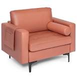 Costway Modern Accent Armchair Single Sofa with Bolster & Side Storage Pocket Coral Pink/Grey