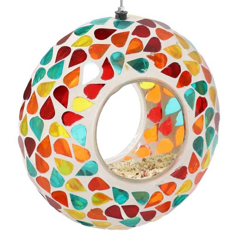 Sunnydaze Outdoor Garden Patio Round Glass with Mosaic Design Hanging Fly-Through Bird Feeder - 6", 6 of 12