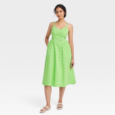 Women's Eyelet Midi Sundress - A New Day™ Green XS