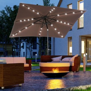 Okak 9X7IN Patio Umbrella with Solar LED Light, Beach Umbrella with Tilt & Crank, UV-Production Parasol Umbrella for Backyard, Garden, Deck, Brown - 1 of 4