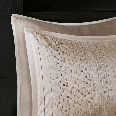 King Beige Faux Silk Embroidered Comforter Set