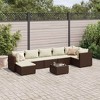 vidaXL 8 Piece Patio Lounge Set - Cushions, Brown PE Rattan, Modular Design, Tempered Glass Table, Steel Frame, Outdoor/Garden/Patio - 2 of 4
