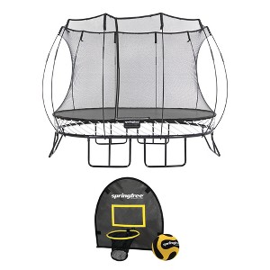 Springfree Kids Outdoor Medium Oval 8 x 11 Foot Trampoline with Enclosure & Outdoor Jumping Basketball Game FlexrHoop Accessory, Black - 1 of 4