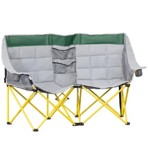 Outsunny Double Seat Camping Chair Folding Lawn Loveseat w/ Storage Pocket & Cup Holder, Bag for Outdoor, Beach, Picnic, Hiking, Travel - 1 of 4