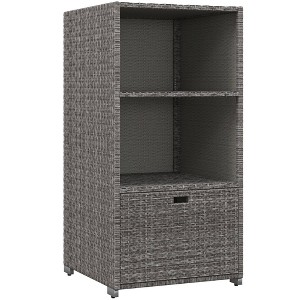 WELLFOR Outdoor PE Wicker Pool Towel Rack Waterproof Storage Organizer with 2 Shelves Mixed Gray - 1 of 4