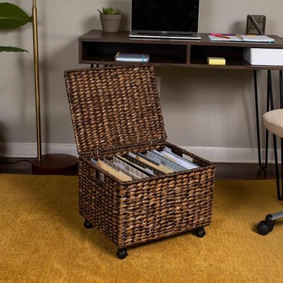 Brown Wash Seagrass Rolling Legal File Organizer with Lid