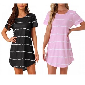 INSPIRE CHIC Women's 2 Pcs Round-Neck Curved-Hem Short-Sleeve Nightshirt Sleep Gown - 1 of 4