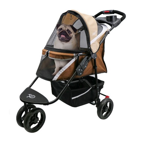 Petique Revolutionary Stroller Dog Cart for Small to Medium Size Pets Ventilated Pet Jogger for Cats Dogs Brown