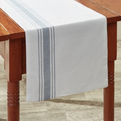 Aurora Stripe White and Blue Cotton Table Runner 13" x 54"