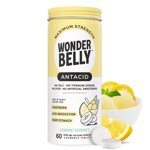 Wonderbelly Antacid 1000mg Chewable Tablet - Lemon Sorbet - 60ct : Target