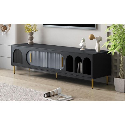 NicBex TV Stand for 70 Inch TV with Transparent Acrylic Door,TV Entertanment Center with 3 Shelves and Cabinets,TV Console Table for Living Room,Black