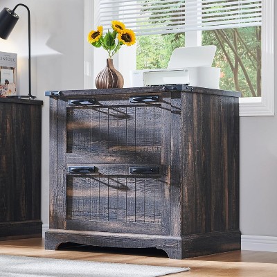 SinCiDo Farmhouse 2 Drawer File Cabinet, 30" Office Storage Cabinet w/Hanging Folders Holds A4 Letter Legal Files Size, Dark Rustic Oak