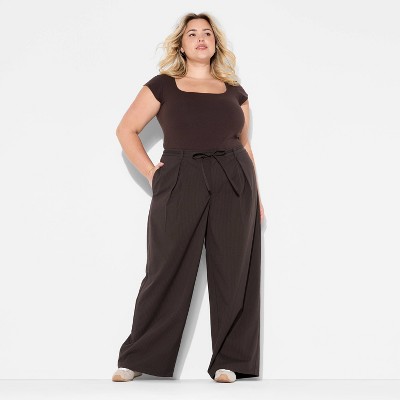 Women's Mid-Rise Waist Tie Slouchy Wide Leg Trousers - Wild Fable™