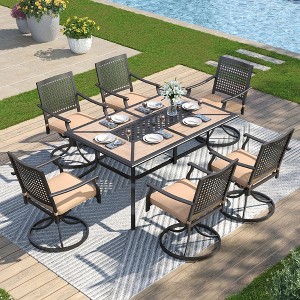 Captiva Designs 7pc Patio Dining Set with Wood-look Rectangle Steel Table & Beehive Pattern Back Metal Chairs - 1 of 1