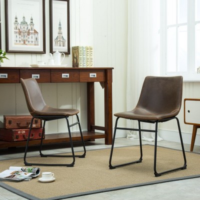 Anybear Set of 2 Vintage PU Leather Dining Chairs