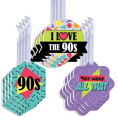 Big Dot of Happiness 90's Throwback - Assorted Hanging 1990s Party Favor Tags - Gift Tag Toppers - Set of 12