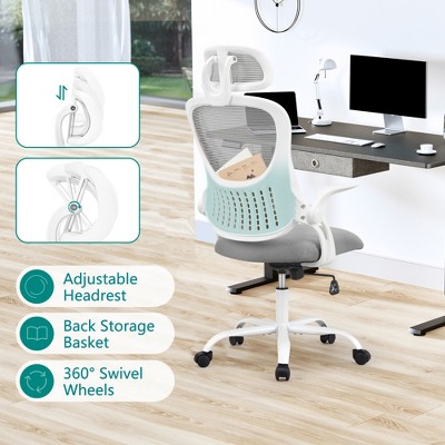 ALEXOUN Home Office Computer Chair,Mesh Lumbar Support Work Chairs with Wheels and Adjustable Headrests & Arms for Bedroom,Study,