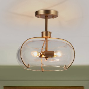 LNC Riccandim 3-Light 12" Modern Drum Flush Mounts Light, Gold with Clear Glass - 1 of 4