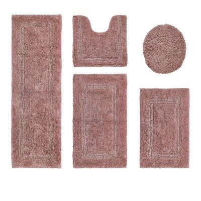 Lux Premium 100% Cotton Tufted Solid Reversible 5 PC Bath Rug Set – Ultra-Soft, Water-Absorbent, Durable, Machine Washable Bathroom Rug