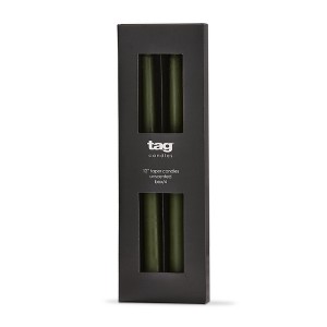 tag Color Studio 12" Traditional Taper Unscented Smokeless Paraffin Wax Candle Olive Green Set of 4 Burn Time 8 hrs. - 1 of 3