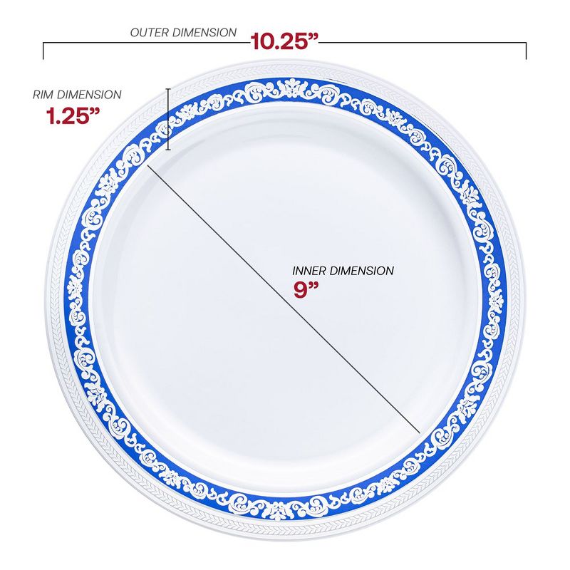 Smarty Had A Party White with Blue and Silver Royal Rim Plastic Dinner Plates (10.25") (120 Plates), 3 of 8