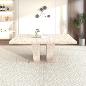 PAGED Extendable Dining Table for 6/10 Person, Wooden Kitchen Table with Sturdy Pedestal Base for Living Room, Dining Room, 62.99" to 78.74" - 1 of 4