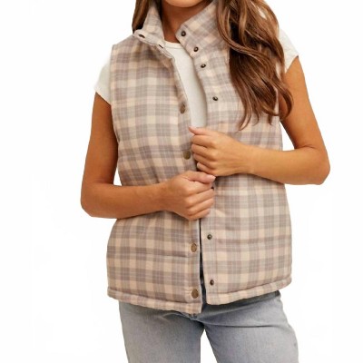 Women's Off Trail Plaid Puffer Vest - Hem & Thread