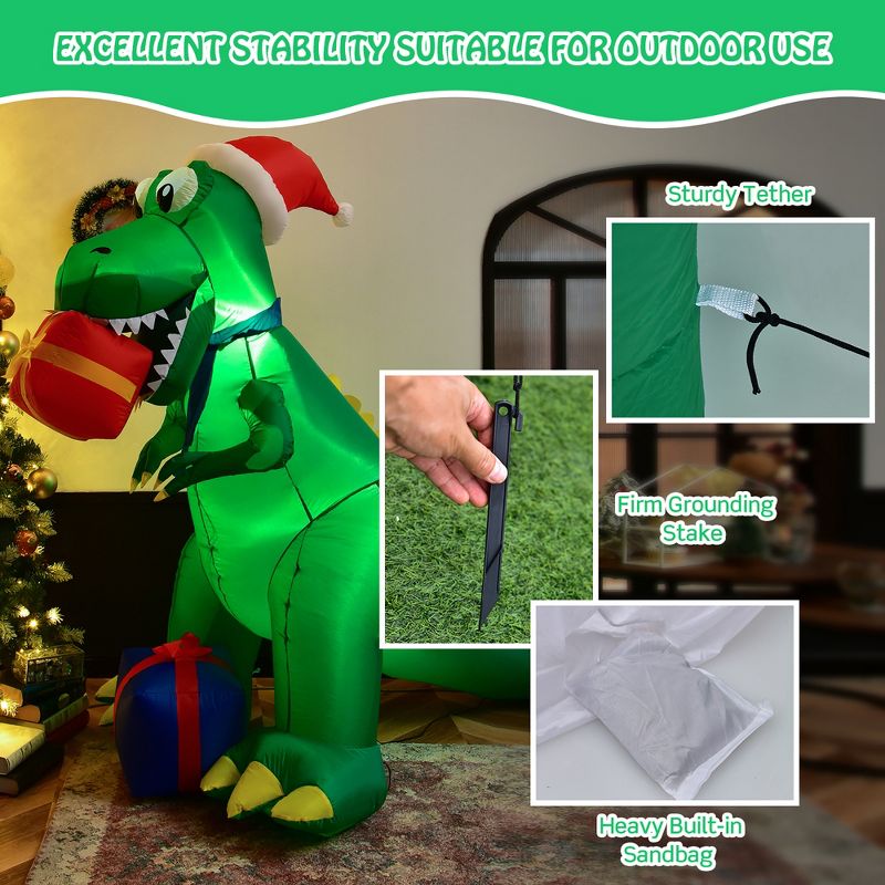 Costway 6Ft Christmas Inflatable Dinosaur Indoor & Outdoor Christmas Decoration, 4 of 11