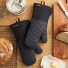 KITCHENAID Gourmet Series Gridlines Oven Mitts 2-Pack Set, Heat Resistant up to 600°F, Soft Silicone Grip, Magnetic Cuff, Matte Black, 7"x14" - 2 of 4