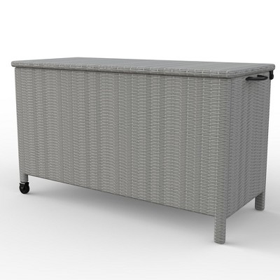 120 Gallon Large Deck Box, Built-In Handles Patio Storage Box for Storage With Wheels, Rattan Waterproof Outdoor Bins for Cushions