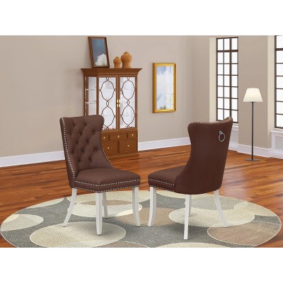 East West Furniture DAP2F23 Dallas Parson Kitchen Chairs - Button Tufted Nailhead Trim Beige Red faux Leather  Dining Chairs, Set of 2, linen white