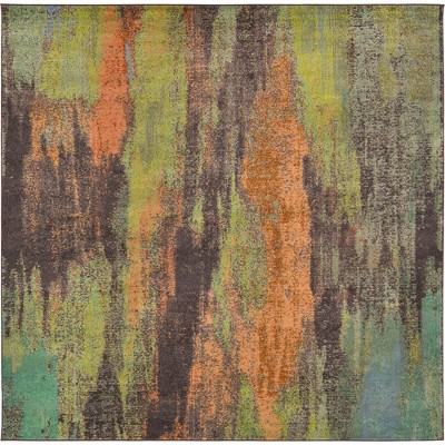 Colorful Abstract Square Stain-Resistant Synthetic Rug 8'x8'