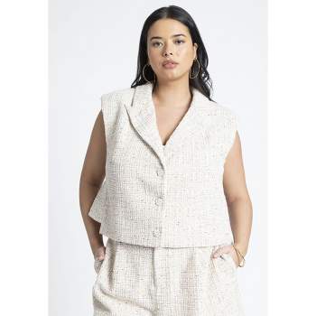 ELOQUII Women's Plus Size Tweed Cropped Vest