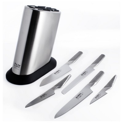 Global Classic Stainless Steel 6 Piece Knife Block Set