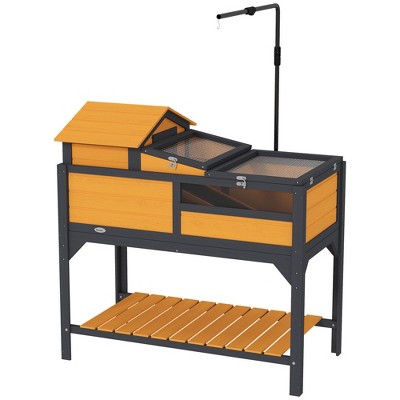 Yellow Dual-Level Wooden Tortoise Habitat with Adjustable Lamp Holder