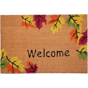 HomeRoots 17" X 29" Natural Red and Yellow Coir Leaves Welcome Outdoor Fall Door Mat - 1 of 3