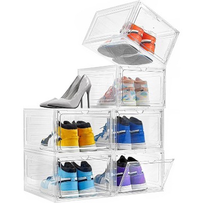 Attop Shoe Box Organizer,Set of 6,Stackable Plastic Shoe Box with Clear Door, Shoe Storage Box Containers,For Display Sneakers,Fit up to US Size 12