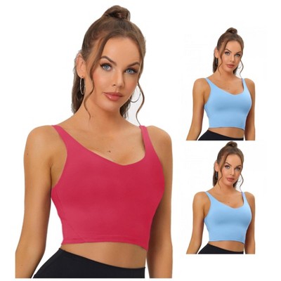 Allegra K Women's Workout Fitness Longline Wireless Padded Sports Bras 3 Packs