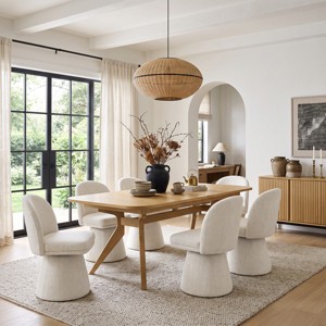 7-Piece Extendable Dining Set with 360° Swivel Beige Chairs, 78